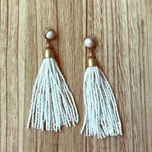 White Beaded Tassel Earrings